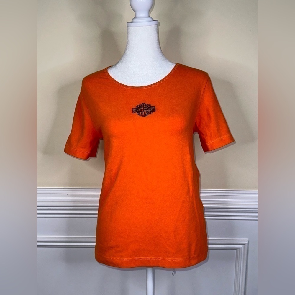 Harley Davidson Womens Orange Embroidered Logo Short Sleeve T-Shirt Large